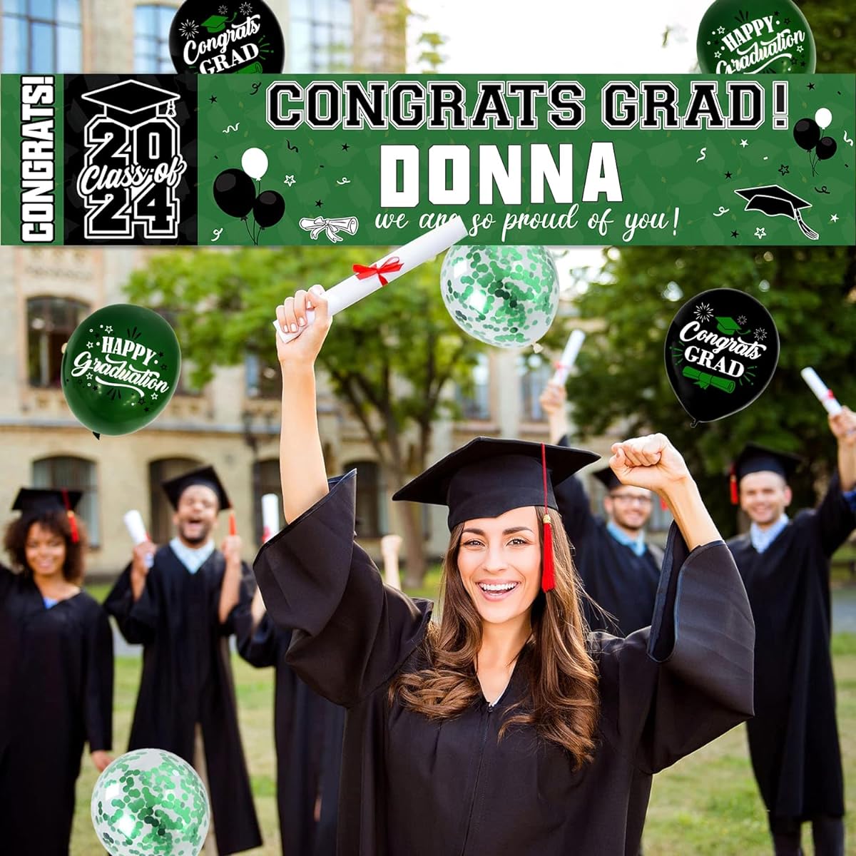 NUTTYBASH Graduation Party Decorations 2024 Graduation Decorations Graduation Banner 2024 Personalized Balloons Graduation Party Supplies for College High School Prom Party (Green)