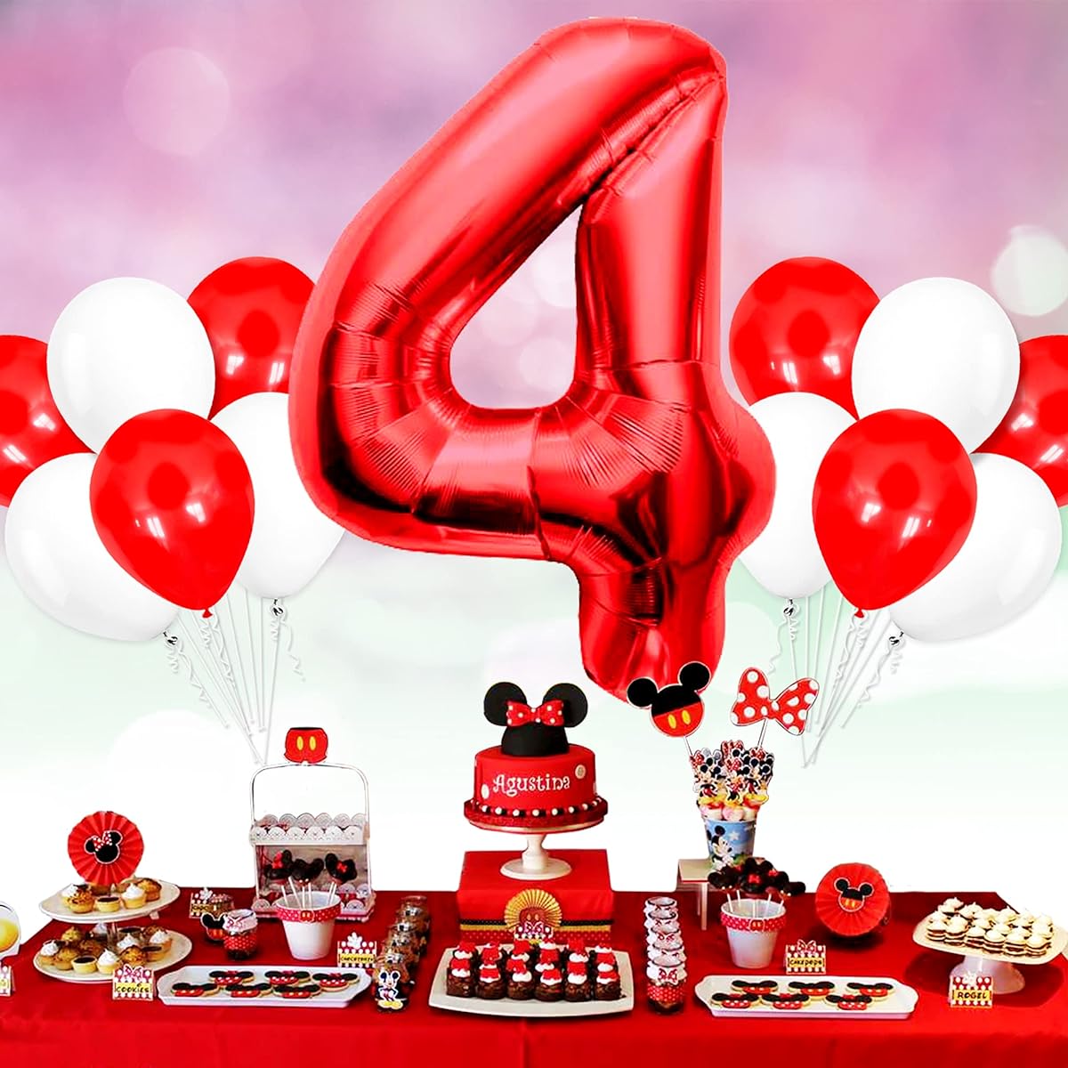 Big Red Number 4 Balloon - 4th Birthday Party Decorations | Red and White Latex Balloons 12 Inch Pack of 12 | Red Birthday Party Supplies Balloon Number 4 | 4th Birthday Balloon Party Decorations