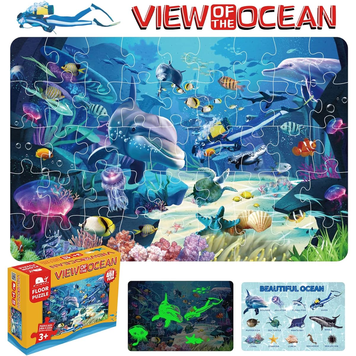 Puzzle for Kids Ages 4-8 Underwater World Dinosaur Floor Puzzle Enhance Children's Cognition Promote Hand-Eye Coordination