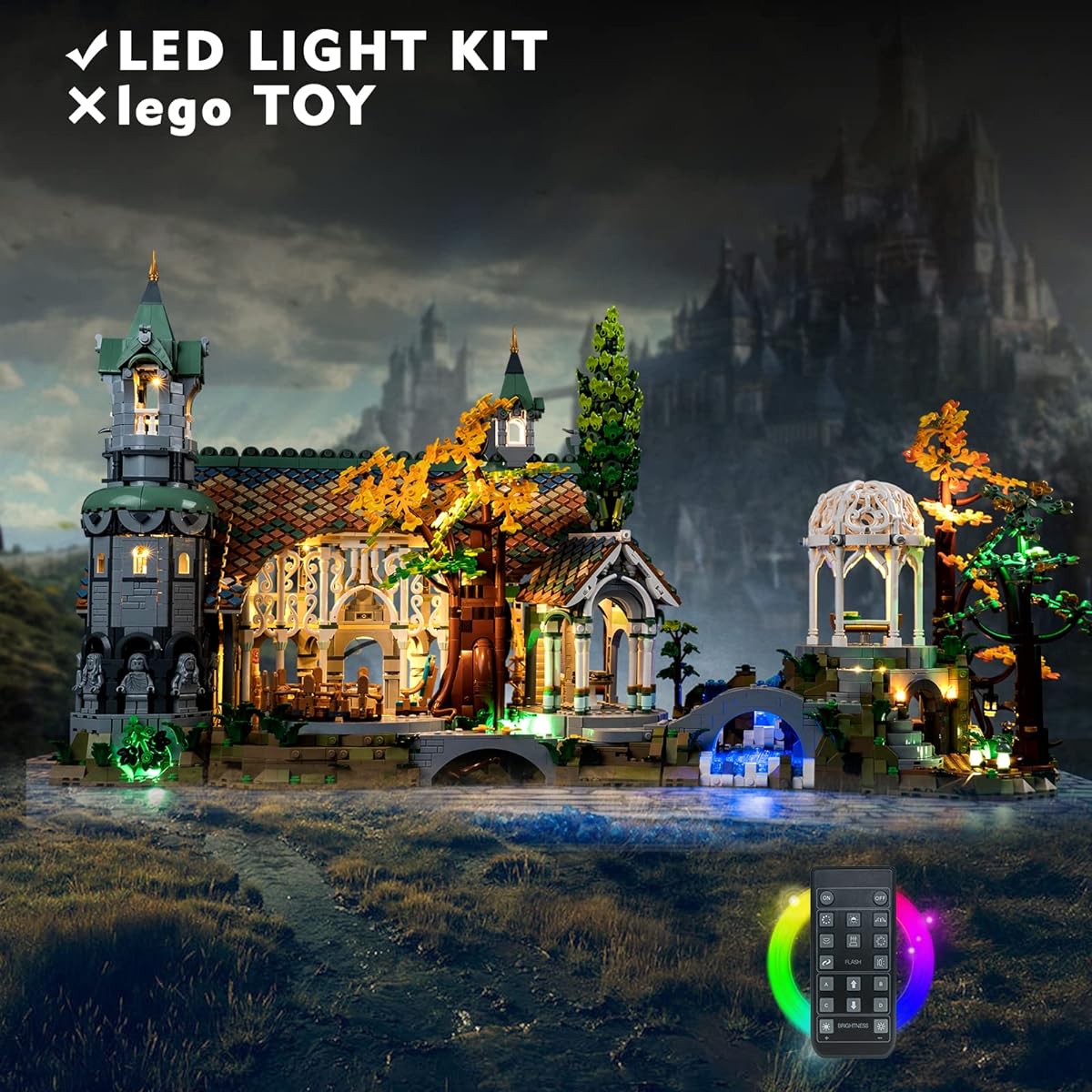 VONADO LED Light Kit for Lego Lord of the Rings Rivendell Remote Control Rivendell Lego Lighting Lego 10316 Building Kit (No Lego Set) Creative Decorative Light Gifts for Lego Fans