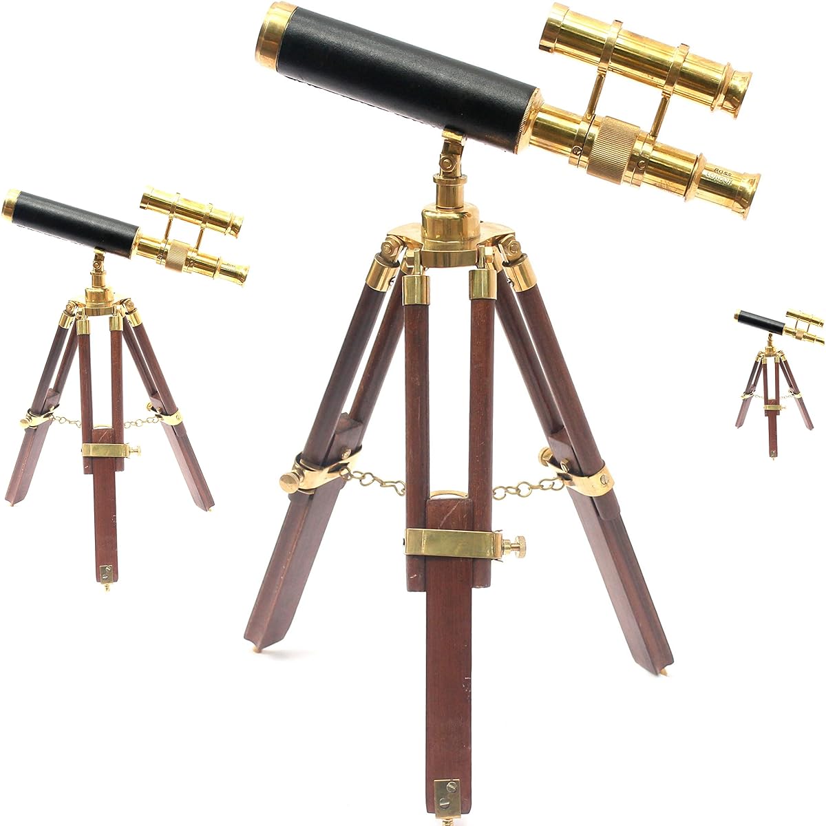 Nautical Vintage Telescope with Wooden Tripod Collectible Brass Finish & Brown Desktop Gift Replica