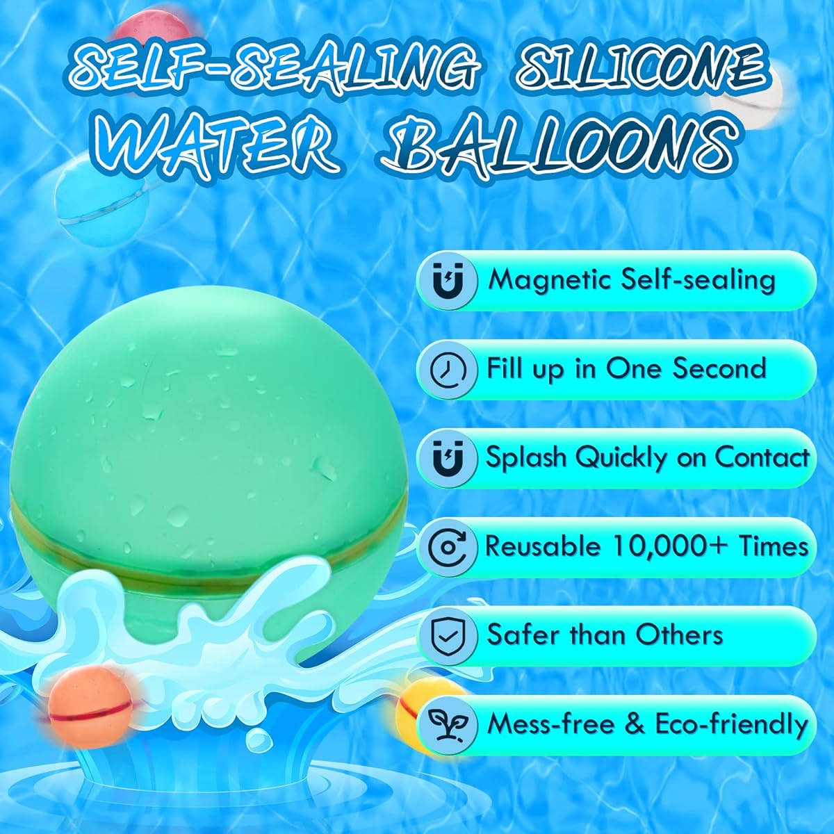 Reusable Water Balloons Magnetic Self Sealing Quick Fill Water Balloons Soft Silicone Water Balloons Happy Water Bombs for Kids Water Fight Game Water Park Pool Beach Party (16pcs)