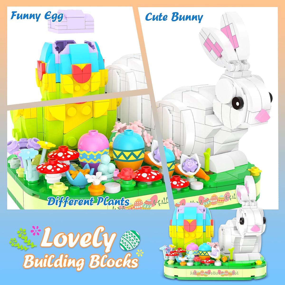 Engfa Easter Egg and Bunny Building Toy Set, 474 Pieces Easter Basket Fillers Building Blocks Easter Toys for Boys Girls Teens, Easter Egg Filler Building Kit, Easter Egg Eggs for Kids