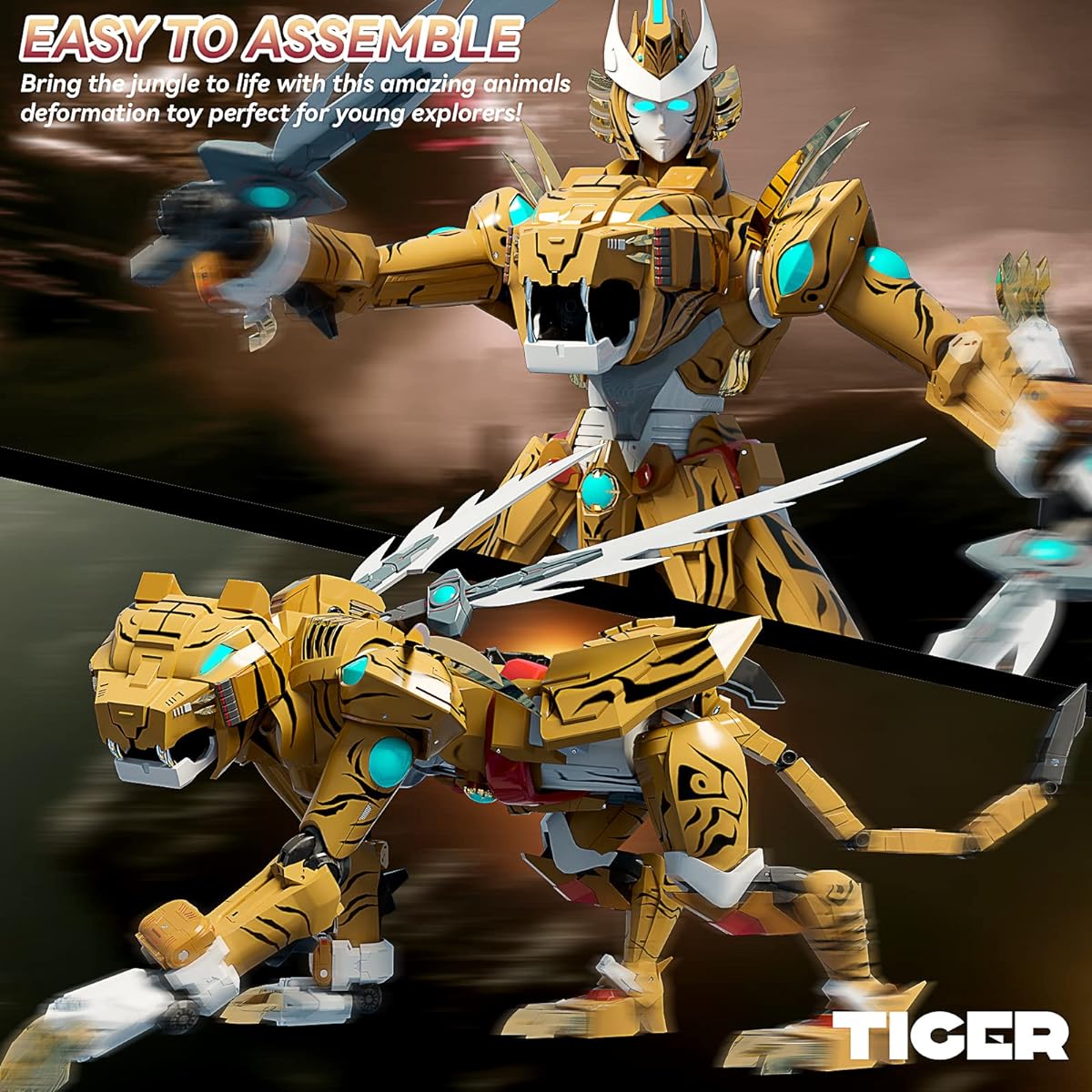STOULKD Animal Leopard Robot Toy Tiger Action Figure Transforming Robot for Boys Girls Ages 6-12