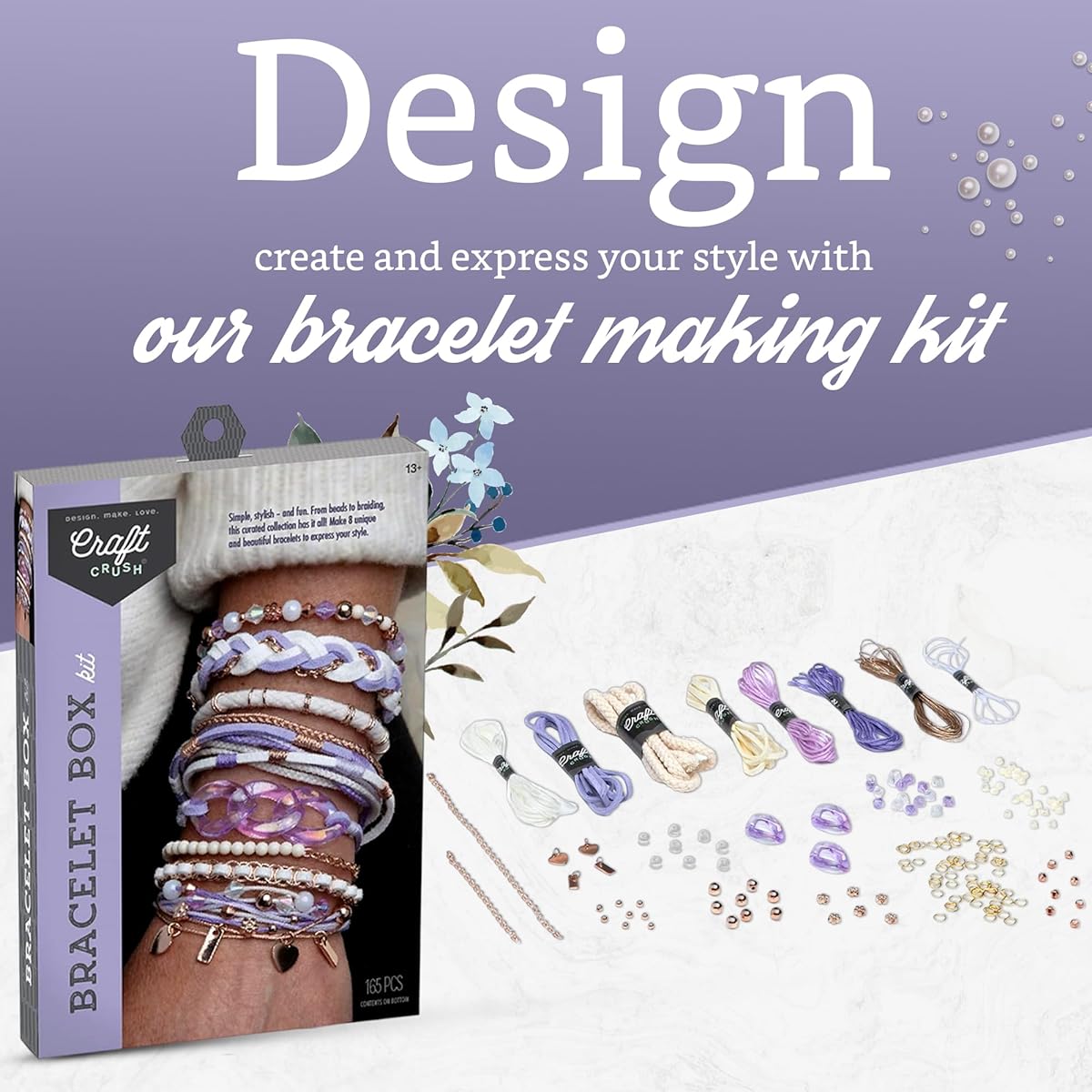 Craft Crush Bracelet Making Kit (Lilac) - Friendship Bracelet Maker Set - DIY Craft & Jewelry Making Kit for Kids, Teens, Tweens & Adults - 8 Bracelets