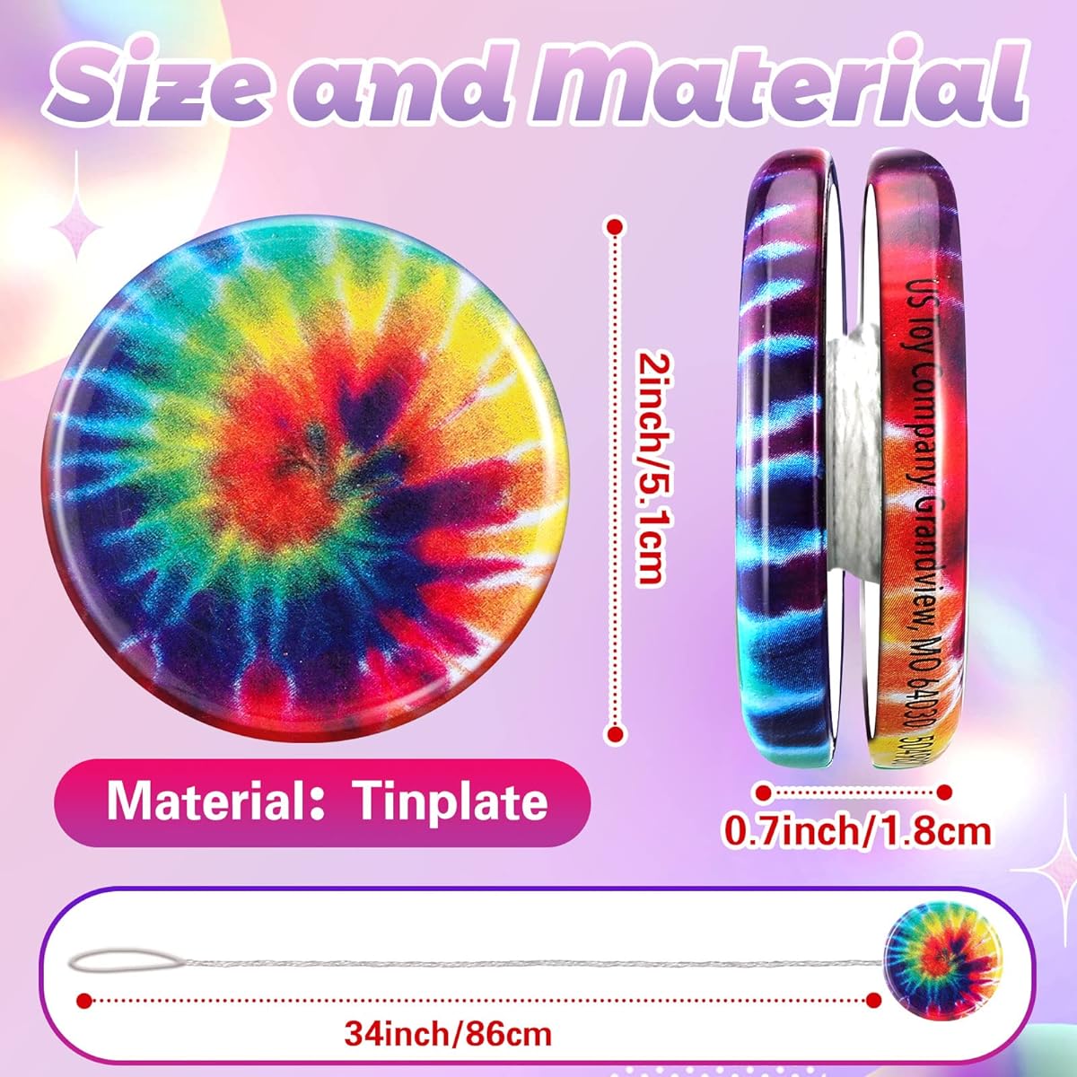 Smile Face Yo Yos Metal Rainbow Yo-Yo Toys, Pack of 32, Assorted Designs, Yo-Yo Party Favors, Holiday Goodie Bag Stuffers, Birthday Party Favors, Classroom Giveaways (Rainbow)