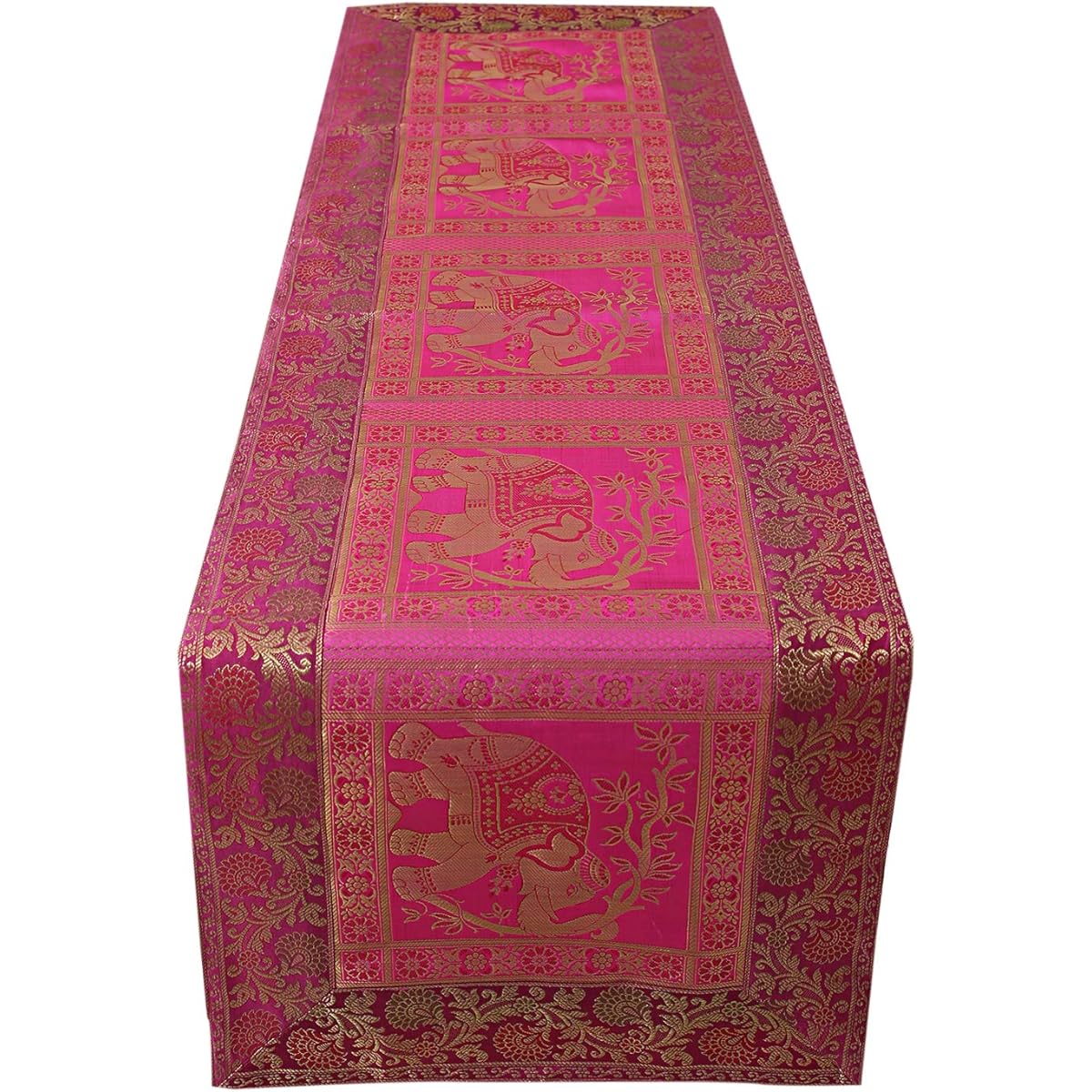 Rajwada Fashion Handmade Table Runner Elephant Design Embroidered Silk Ethnic Runner Indian Patchwork Table and Home Decor for Any Occasion (Pink) (60X16)