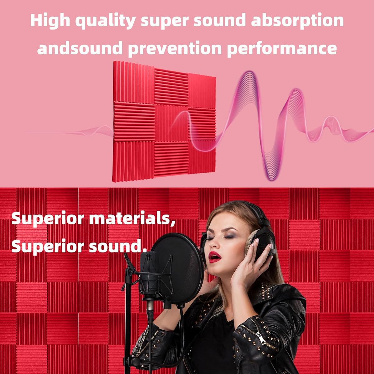 Temgcuam Acoustic Panels 1" x 12" x 12" Acoustic Foam Panels Studio Wedge Tiles Sound Panels Wedge Soundproofing Foam Liners (24 Pieces, Red)