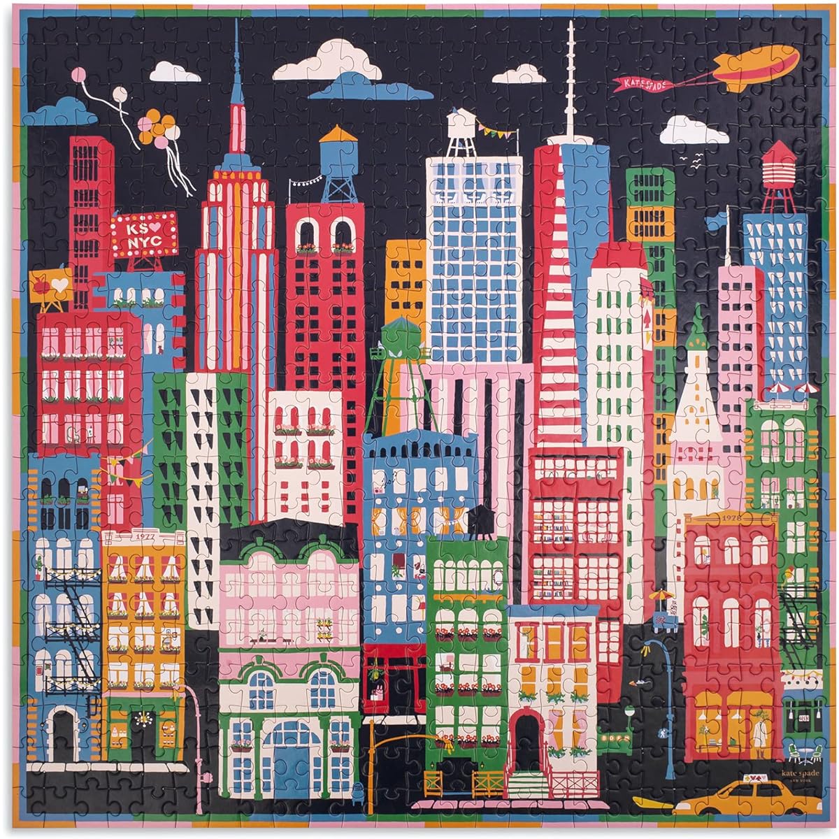 Kate Spade New York 500 Piece Puzzle for Adults, 22" x 22" Square Puzzle, Cute Jigsaw Puzzle with Storage Box, City That Never Sleeps