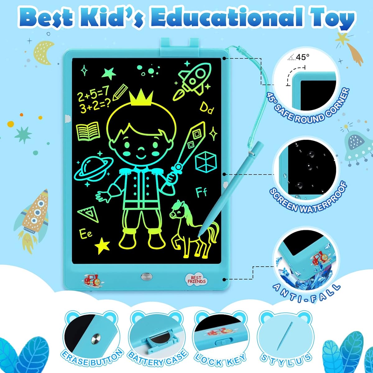FUNNYB&G LCD Writing Tablet for Girls and Boys - Drawing Pad Tablet for Kids 10 Inch Drawing Tablet Toddler Toys Erasable Doodle Board Kids Toys for 3-8 Years Old Kids (Blue)