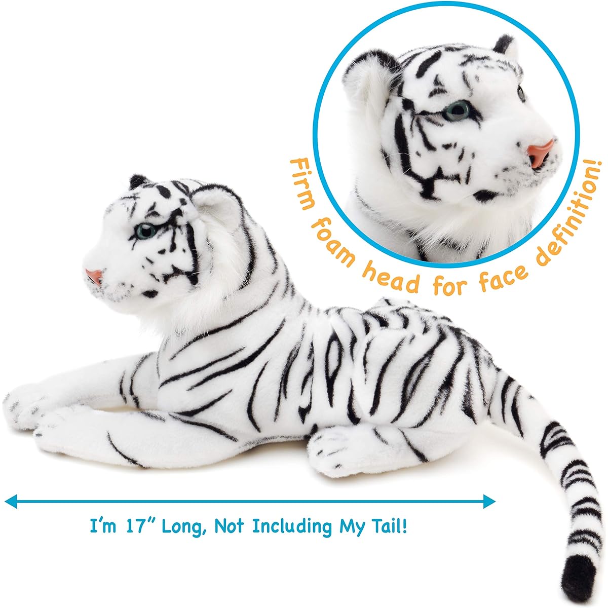VIAHART Safed White Tiger | 17" Long (Tail Not Included!) Stuffed Plush Toy | Tiger Tail Toys