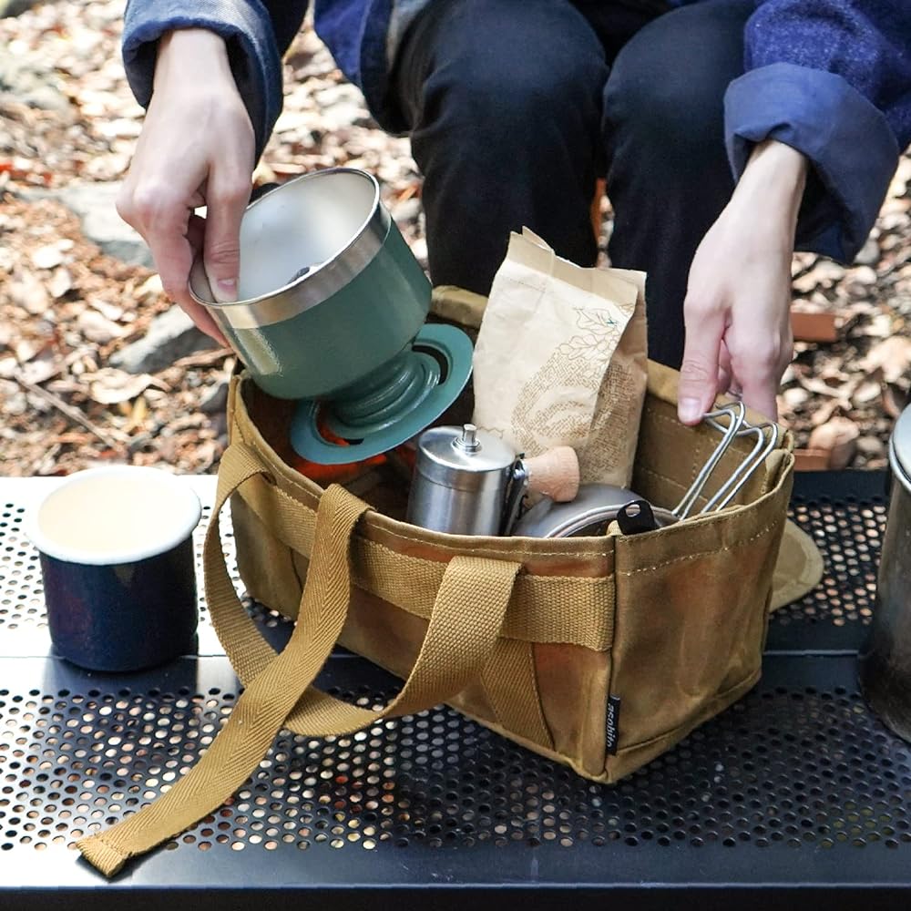 asobito Tool Bag, Olive Storage Case, Storage Bag, Waterproof, 100% Natural Materials, Cotton Canvas Case, Authenticity, Comes with Flap, Peg, Seasoning, Coffee Set, Camping, Outdoor, Kitchen ab-053OD