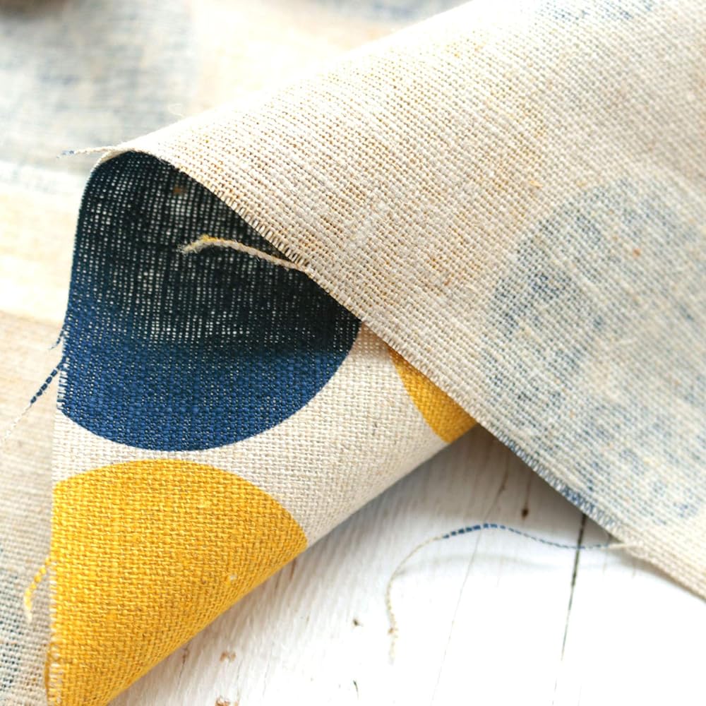 NBK Wide Cotton Linen Print Fabric Polka Dot Circle Cotton Linen Scandinavian Style Cloth Blue x Yellow Width Approximately 150cm x 7m Sold Cut MAT8202-G-7M