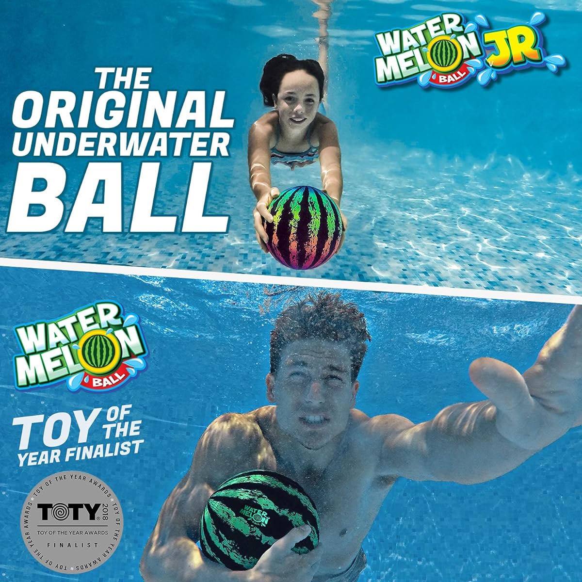 Watermelon Ball Pool Toys for Adults and Families - 2 Pack 6 1/2" & 9" Pool Balls for Kids, Teens and Everyone - Swimming Pool Games, Water Football, Tug Diving, Beach Ball Play - Fun Pool Accessories