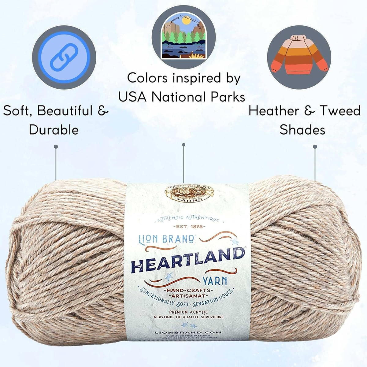 Lion Brand Knitting Yarn Heartland Knitting Yarn 136 Artsiga Crafts 3 Pack with 1 Project Bag MPN-136-122