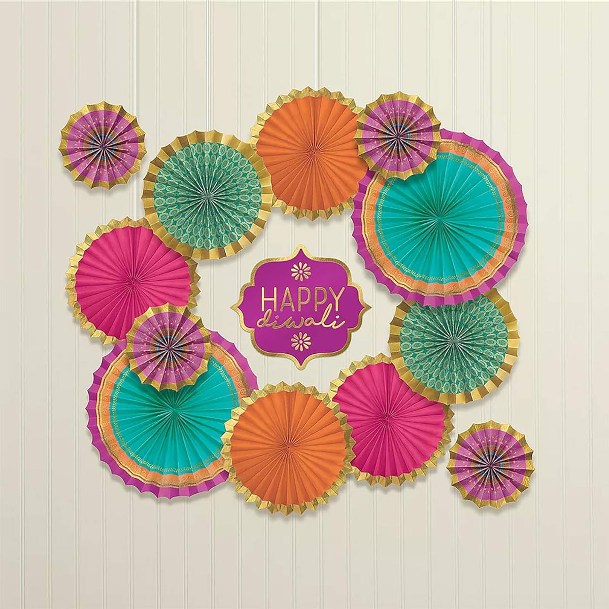Stephanie Imports 13-Piece Diwali Paper Fan Decoration Pack (Complete Home Decor Kit)