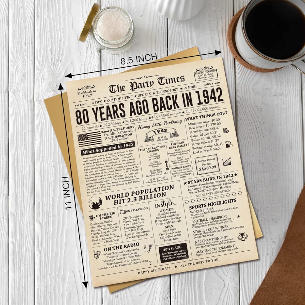 Funny 80th Birthday Gifts for Men and Women, Jumbo 80th Birthday Card for Dad, Mom, Husband, Wife, Friend, Before 80, 1942 Card