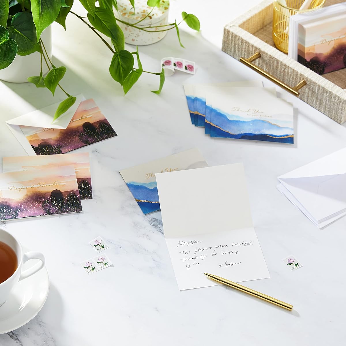 Hallmark Funeral Thank You Cards Assortment Watercolor Landscapes (50 Cards with Envelopes)