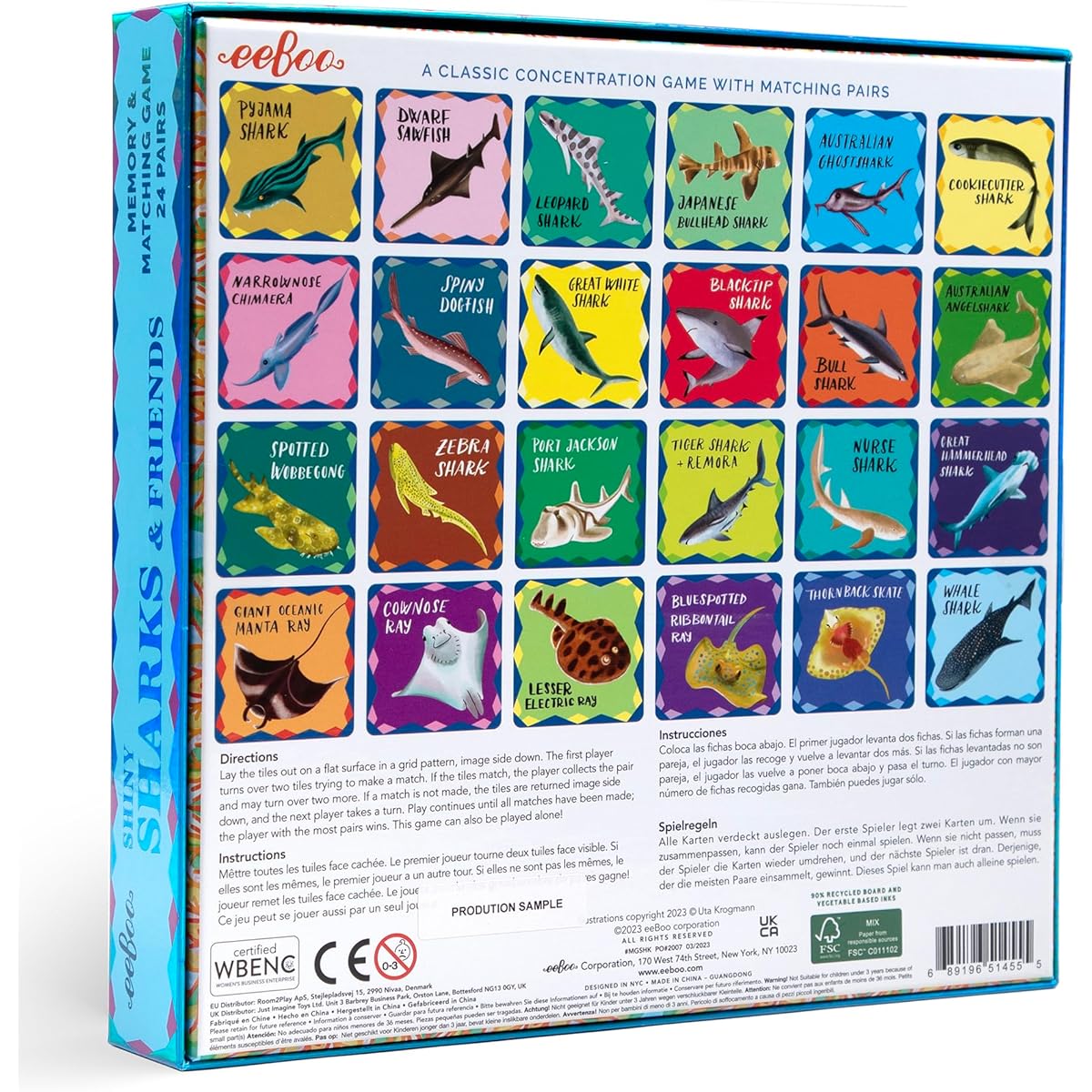 eeBoo: Memory & Matching Game: Shiny Shark & Friends - 24 Pairs, Educational Preschool Game for Ages 3+, 1-4 Players