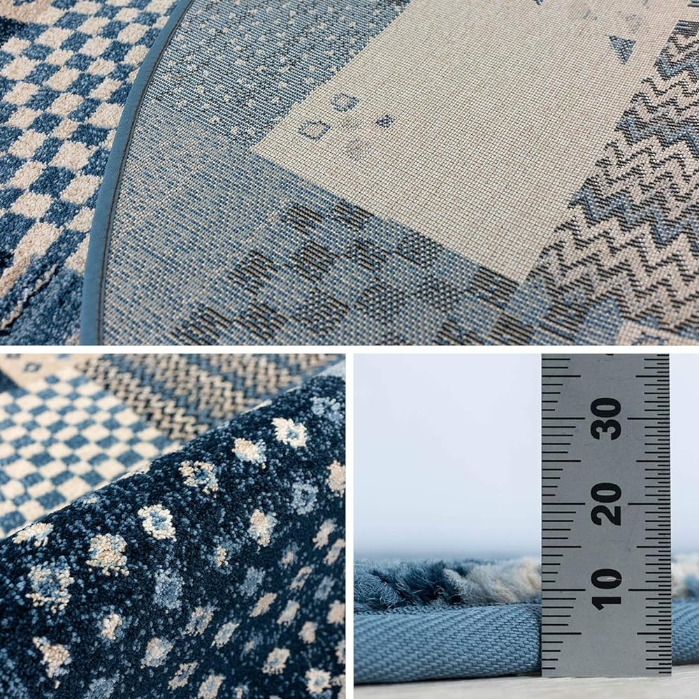 Sayang Sayan Patchwork Gabbé Pattern Circular Round Rug Marrakech Diameter 200 Blue Wilton Weave