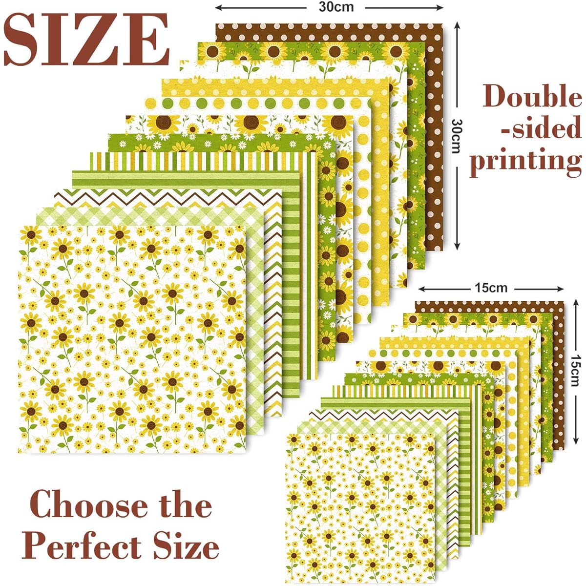 Whaline 24 Sheets Sunflower Paper Pack Floral Scrapbook Specialty Paper Double Sided Collection Decorative Craft Paper for Card Making Scrapbooking Photo Album Decor, 11.8x11.8 Inch