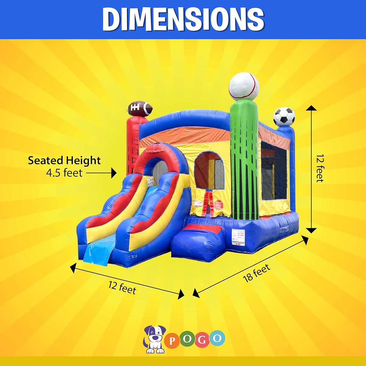 Inflatable Bounce House with Slide for Kids 12 x 12 x 18 Feet - Backyard Deluxe Sport Combo Bouncer Outdoor Toy Jumper for Kids - Includes Blower, Stakes and Storage Bag