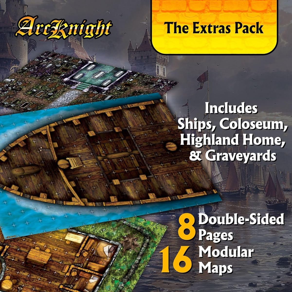 Arcknight Extra Pack Roleplaying Battle Maps; 16 Modular RPG Maps, 8 Double-Sided Pages, 1" Square Grid, Modular & Multi-Purpose Design for Tabletop Games - for Dungeons & Dragons & Pathfinder