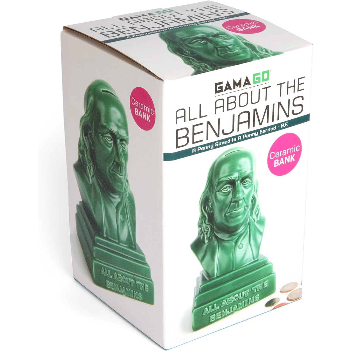 "All About The Benjamins Ceramic Piggy Bank" (GAMAGO)