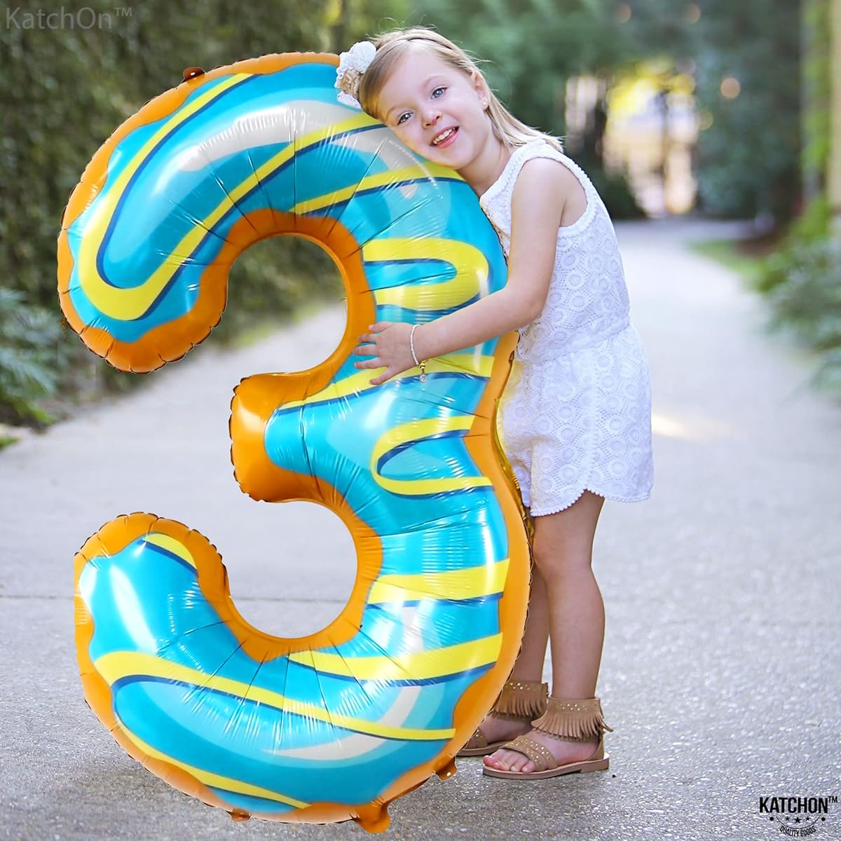 KatchOn Large Donut Number 3 Balloons - 40 Inch Number 3 Donut Balloons | Donut Birthday Party Decorations | Donut Number Balloons Donut Party Decorations | Donut Growing Up Party Decorations for Girls