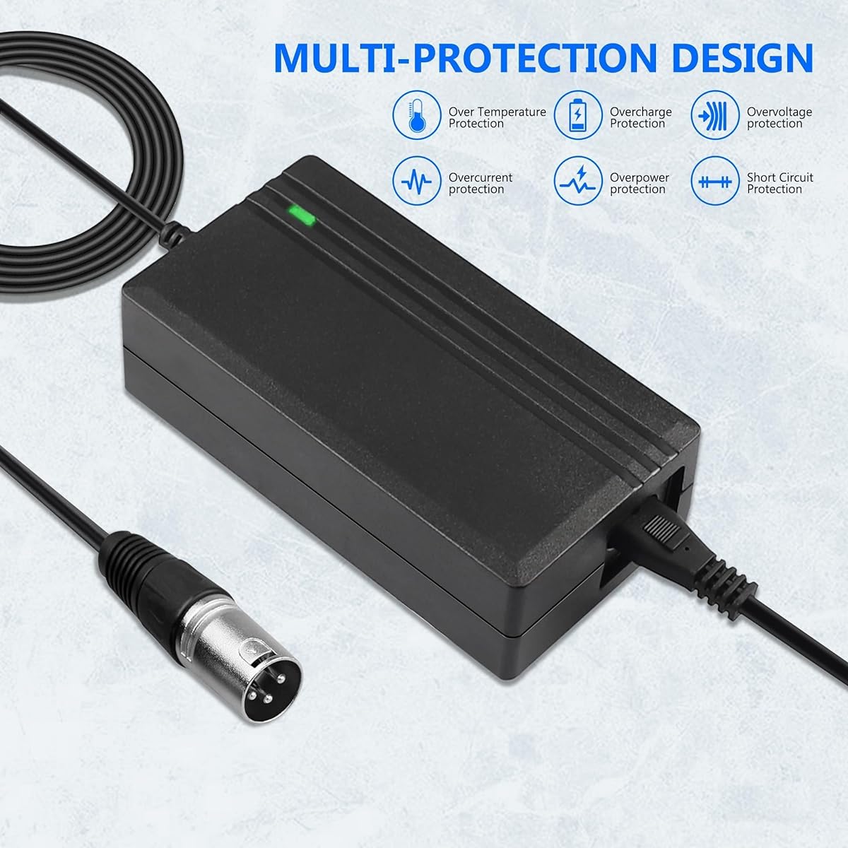 BXIZXD 24V 2A XLR E-Scooter Battery Charger with 3-Pin Connector for Go-Go Elite Traveler Plus HD US, Ezip Mountain Trailz, Jazzy Power Chair - 4ft