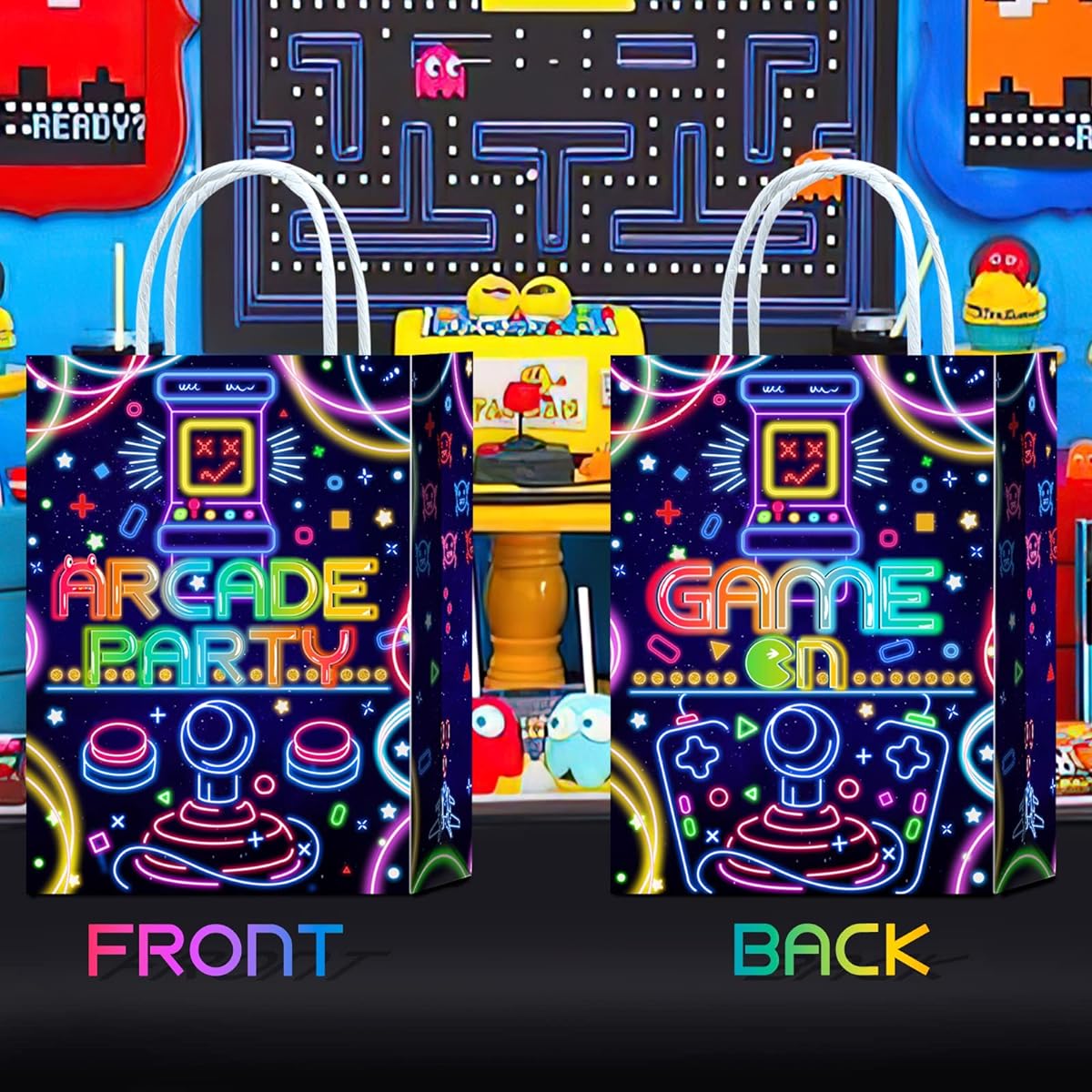 16pcs Arcade Goodie Bags, Arcade Birthday Party Supplies, Arcade Gifts, Snacks, Treats Party Favors Bags for Kids and Adults, Arcade Theme Party Decorations