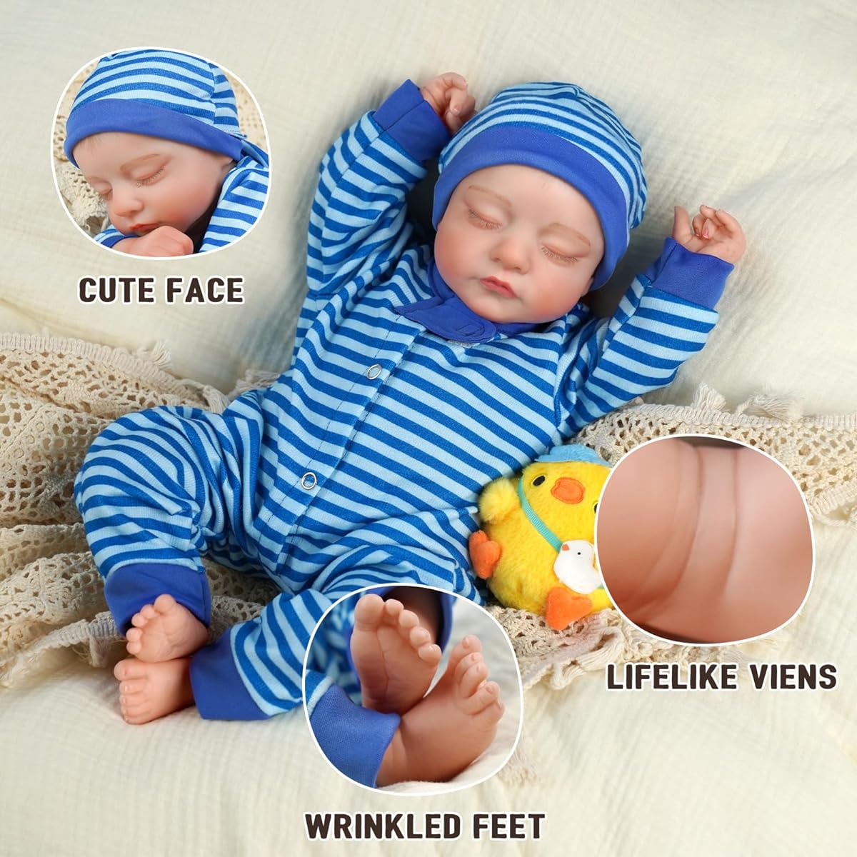 BABESIDE Lifelike Reborn Baby Doll Boy - 18 Inch Soft Skin Realistic Newborn Baby Doll Cute Sleeping Real Life Baby Doll Handmade Reborn Baby with Nursing Kit Gift Box for Birthday Christmas