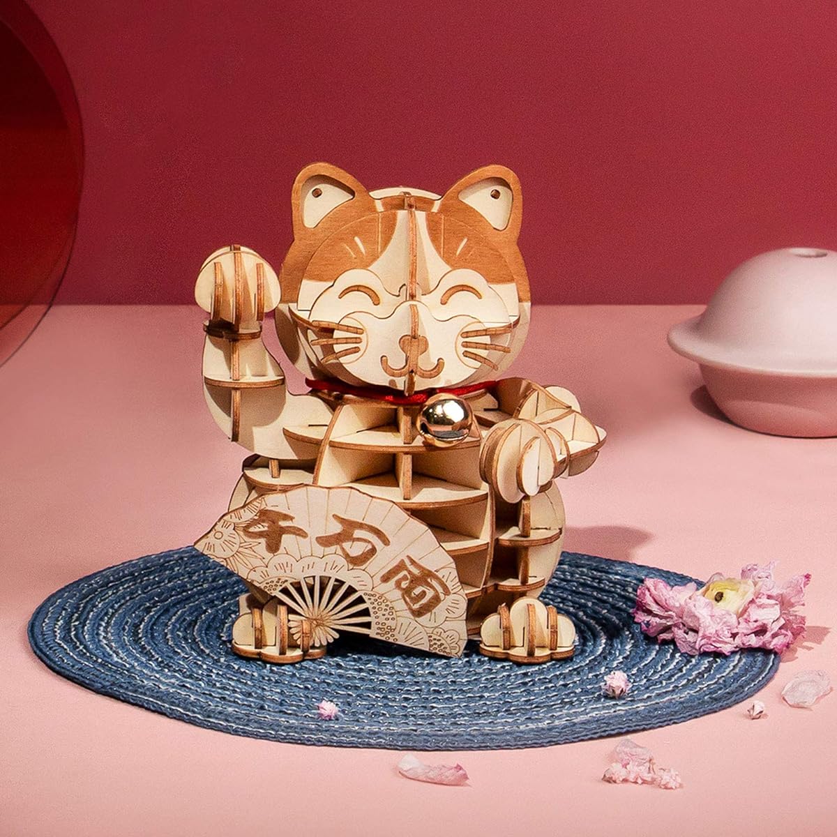 Rolife 3D Wooden Puzzle Lucky Cat 72 Pieces Japanese Maneki Neko Welcome Display Greeting to Bless Good Fortune - Toy Gift for Kids/Adults (Plutos Cat)