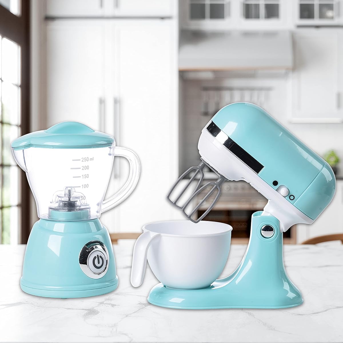 Constructive Playthings "My Kitchen" Series Blender and Mixer Blue Modern Design Realistic Functions Ages 3+ Set of 2