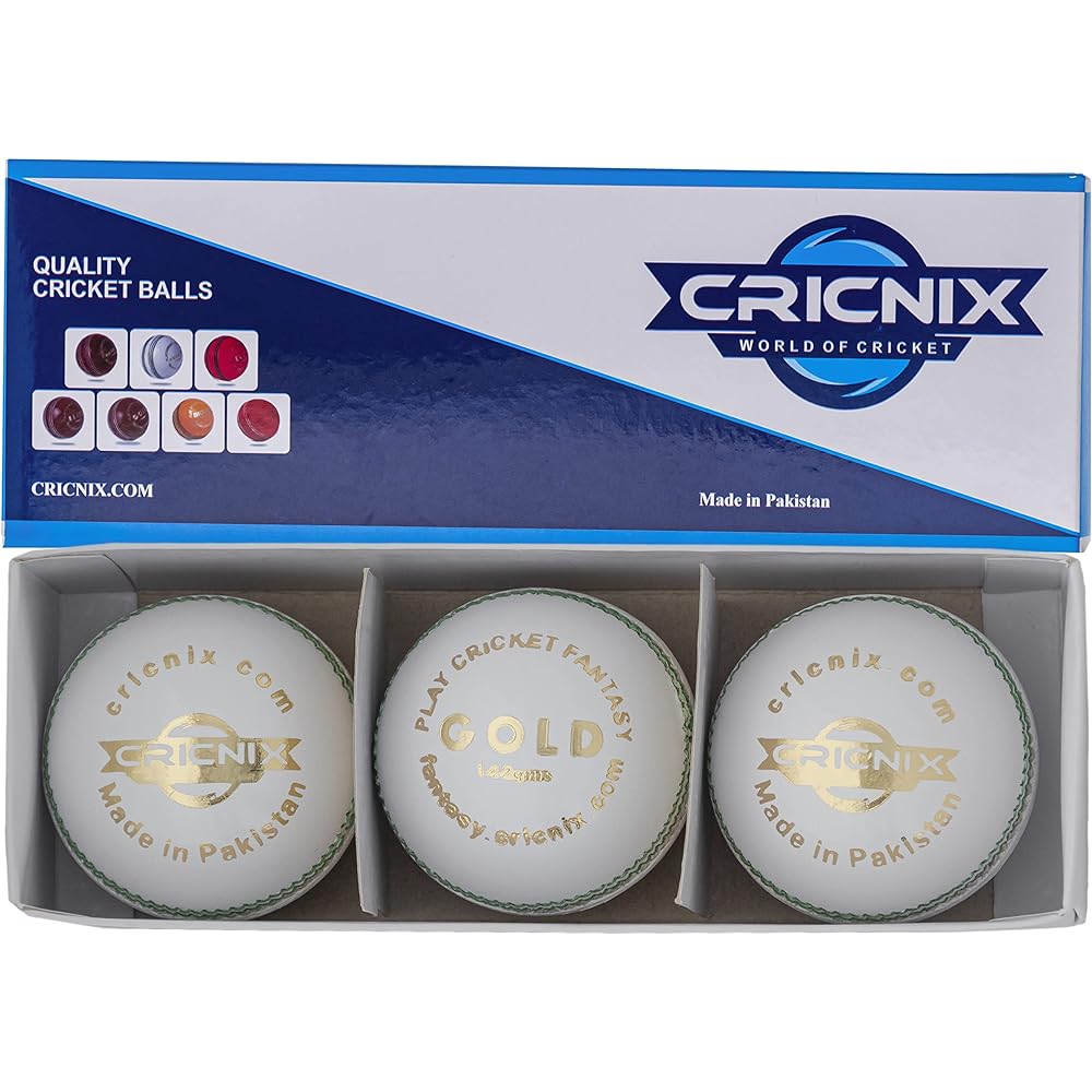 Cricnix Cricket Ball Gold White Leather 142g (1-Pack/3-Pack/6-Pack) for Practice or Training