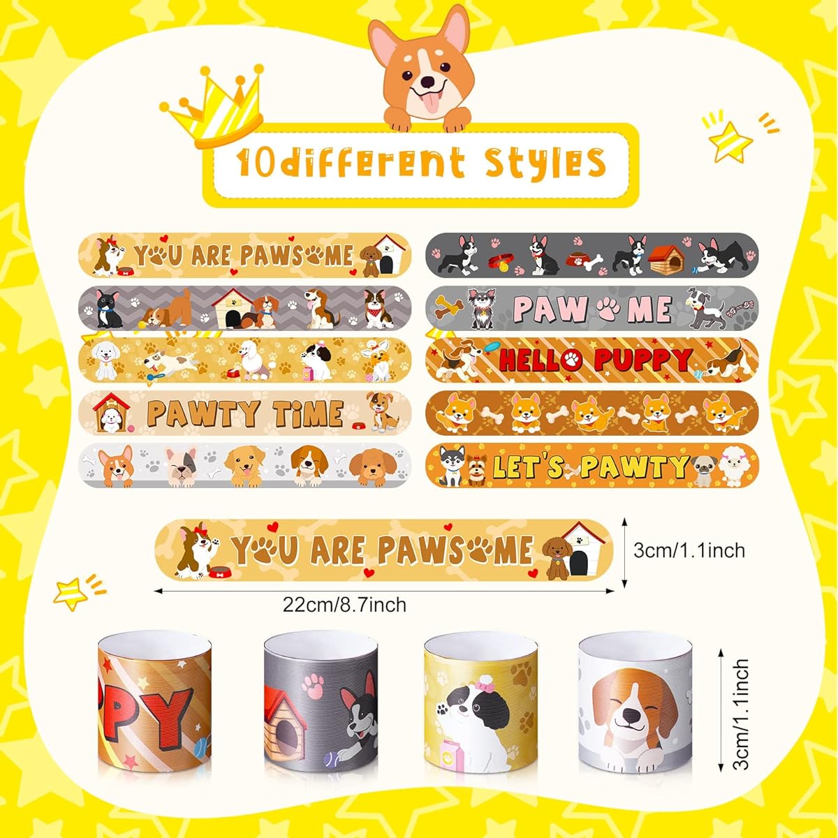 Puppy Party Supplies Dog Slap Bracelets You Are Paw Bracelets for Kids Pet Party Decorations Paw Print Snap Wristbands for Pet Theme Party Birthday Dog Party Favors Giveaways Activities 40pcs
