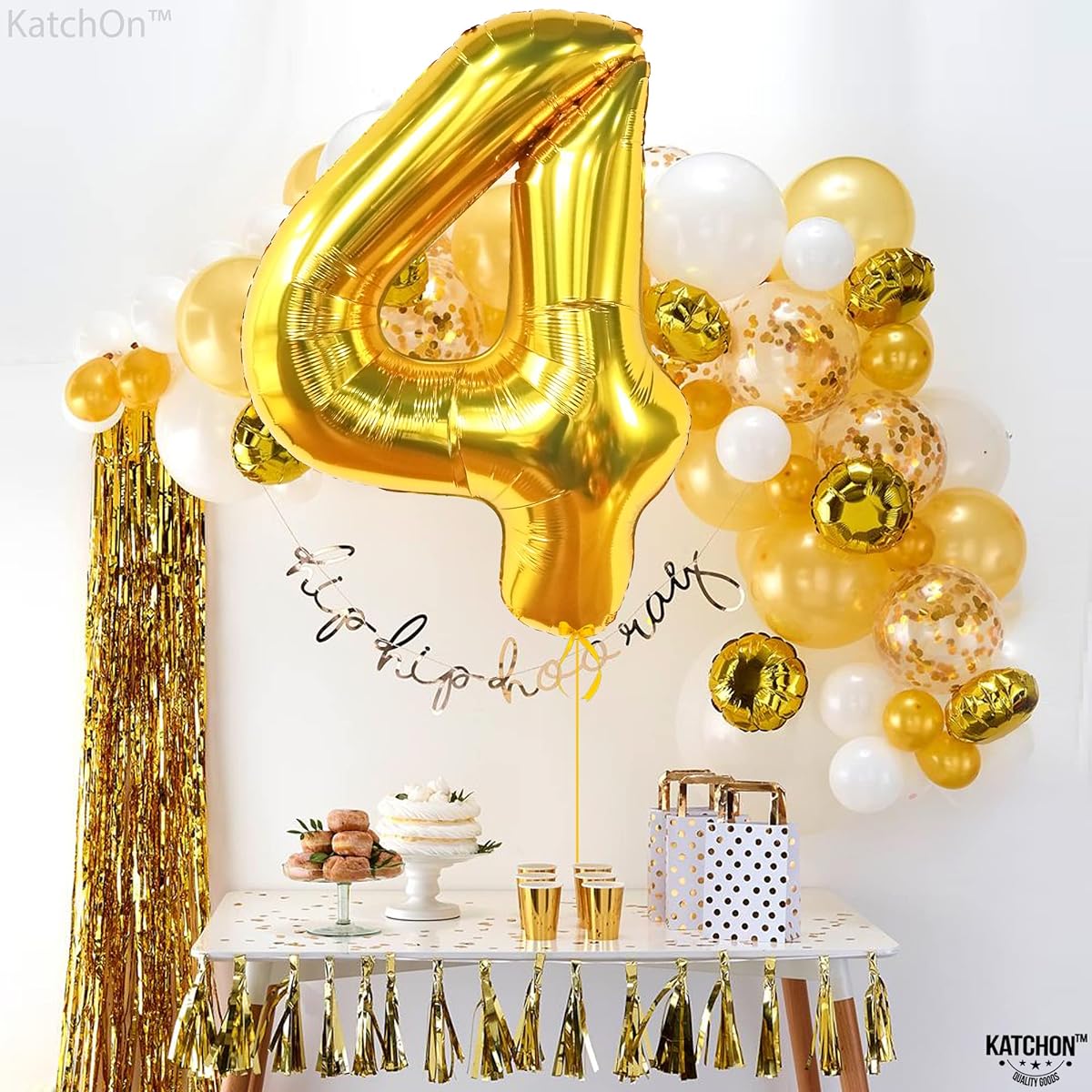 KatchOn Big Gold Number 4 Balloon - 40 Inch | 4th Balloons Boy 4th Birthday Decorations | 4th Birthday Decorations | 4th Birthday Balloons 4th Birthday Decorations