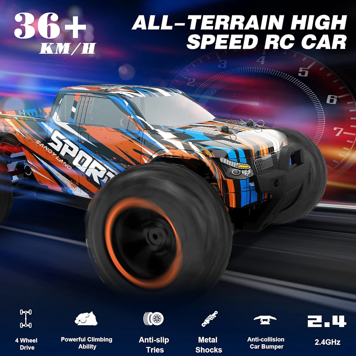 Remote Control Car RC Car for Adults Kids 1:18 RC Car RC Truck 4WD High Speed 40+ KM/H Off-Road Monster Truck for Boys 2.4GHz Toy Truck with 5 Batteries 50+ Minutes Play Gift Orange