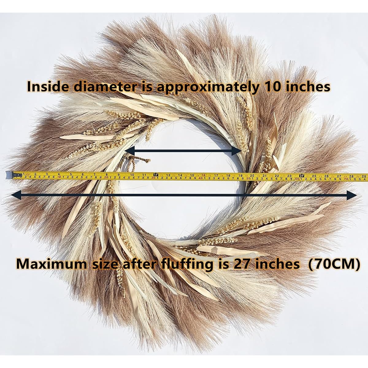 Pampas Grass Wreath 27" Faux Pampas Wreath/Fall Wreath Boho Wreath Front Door Wreath for All Seasons Farmhouse Decor Boho Wall Decor