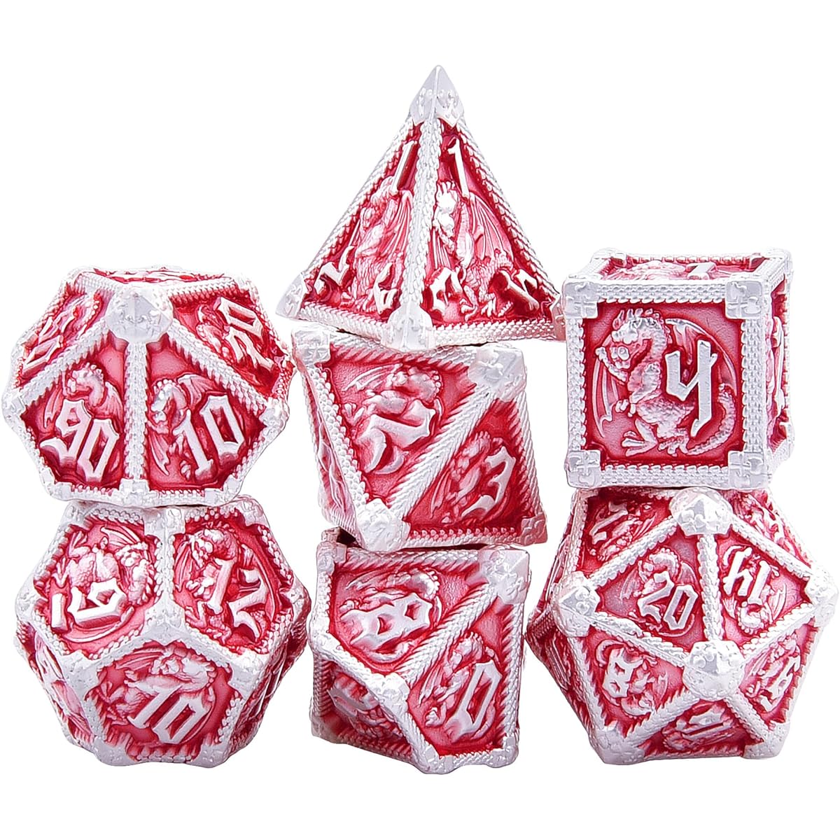 AUSTOR 7 Die Metal DND Dice Set Dungeons and Dragons Dice Box Role Playing Game Dice Polyhedral Dice D20 D12 D10 D% D8 D6 D4 Metal Dice for Pathfinder Warhammer MTG RPG Board Games