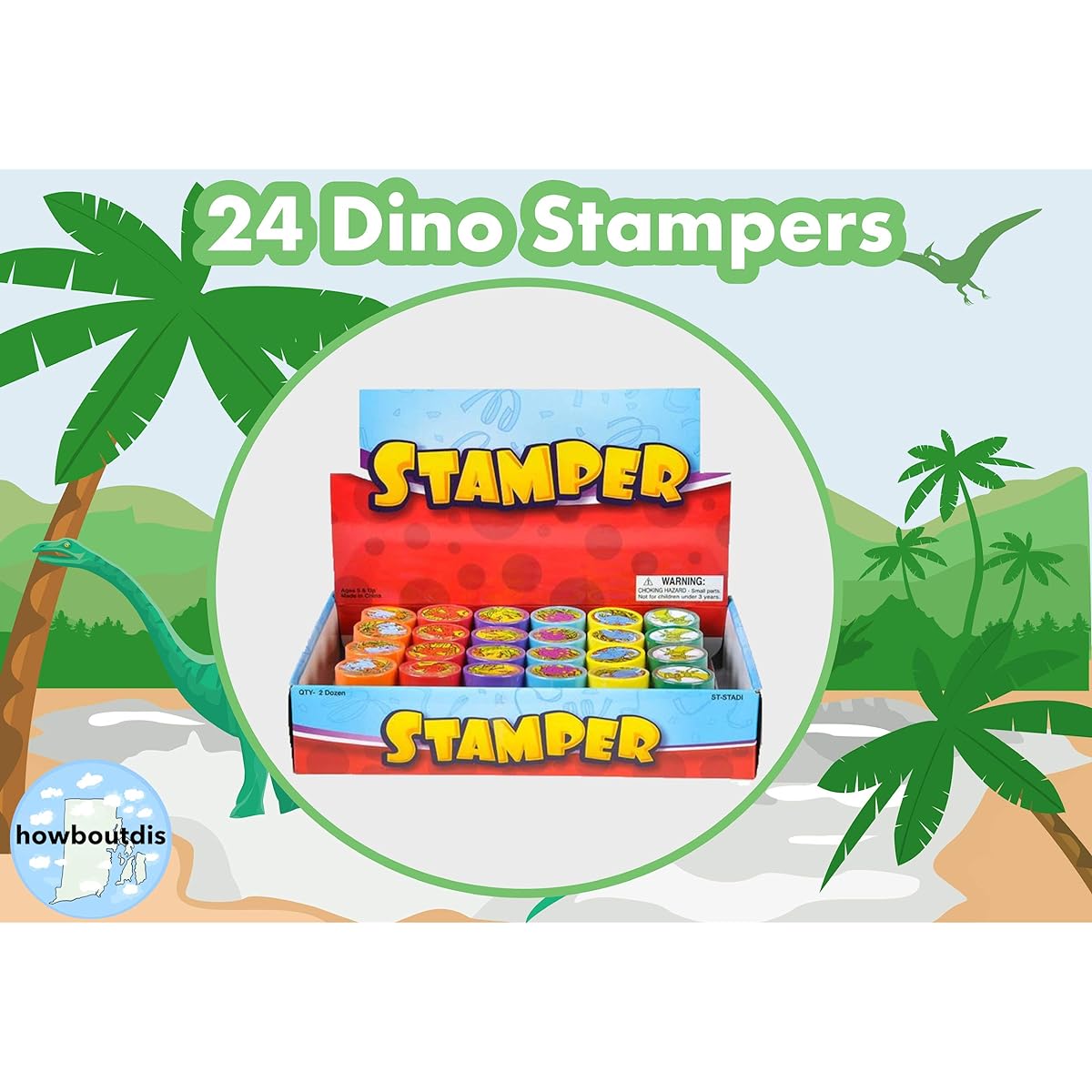 Dinosaur Stampers 24 Pack - Cute Party Favors Ages - Great for Crafts! Great for Dinosaur Themed Parties! - Birthday Parties, School Parties! - Fun Party Prizes!