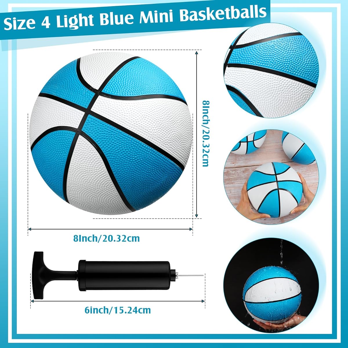 6 Pack Water Pool Basketballs Swimming Pool Basketballs Blue Basketball Hoops Pool Lake Waterproof Basketballs for Pool Party Favors (Light Blue, 8 Inch)