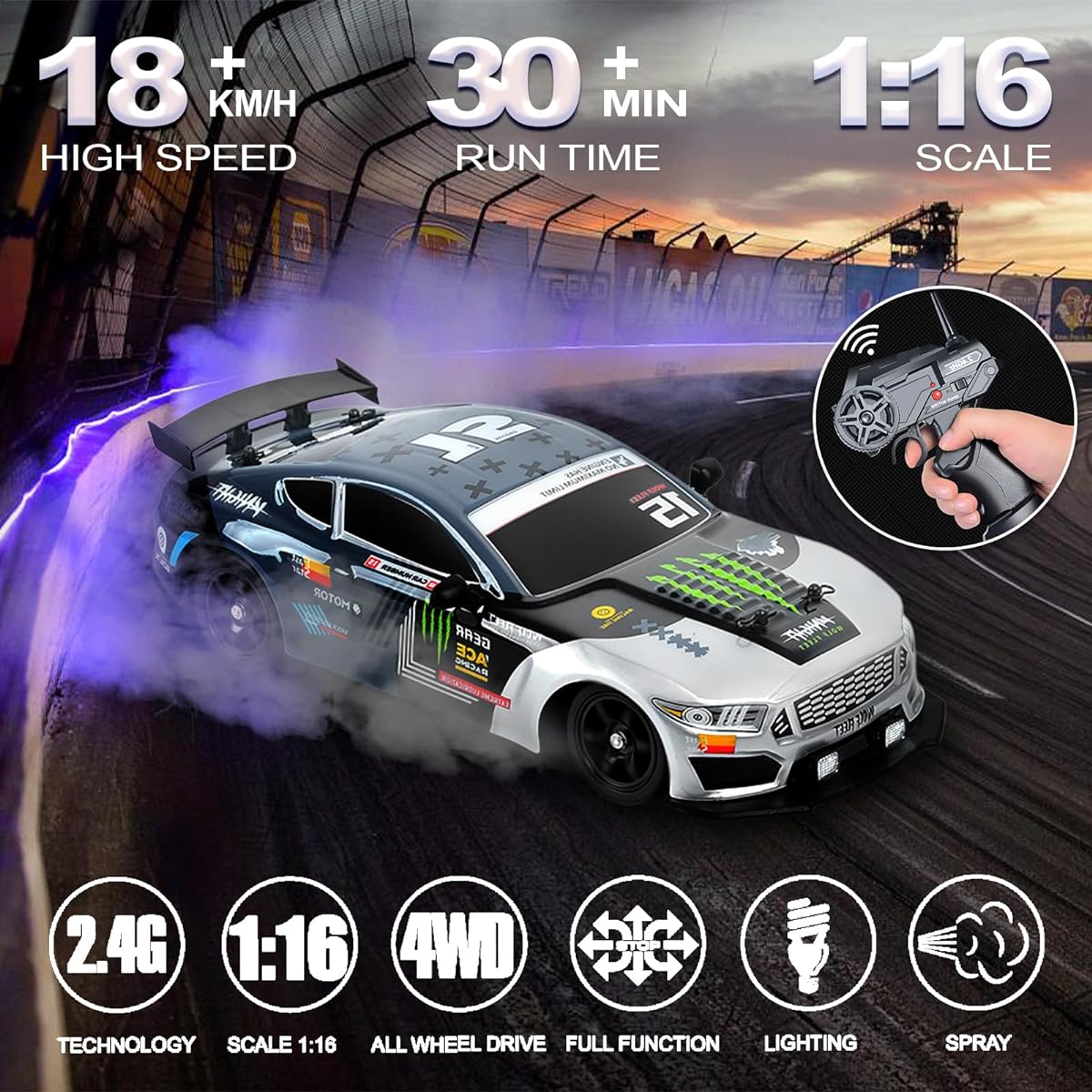 RC Drift Car 1:16 (Grey)