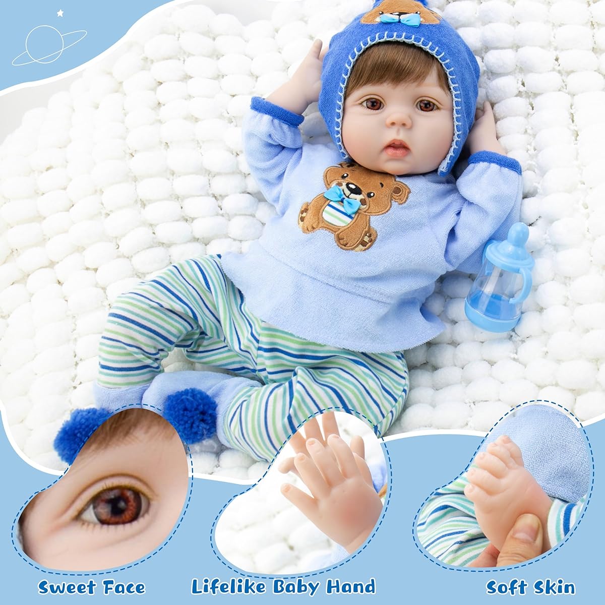Milidool Reborn Baby Doll Boy Lifelike Realistic Baby Doll Boy Doll 22 Inch Newborn Baby Doll Real Look Baby Doll Silicone with Plush Teddy and Accessories Birthday Gift for Kids Ages 3+