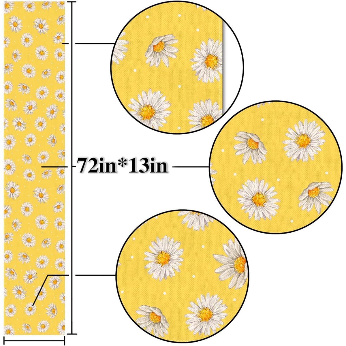 Nepnuser Linen Daisy Table Runner Rustic Summer Floral Spring Easter Seasonal Holiday Party Kitchen Dining Table Indoor Outdoor Decor