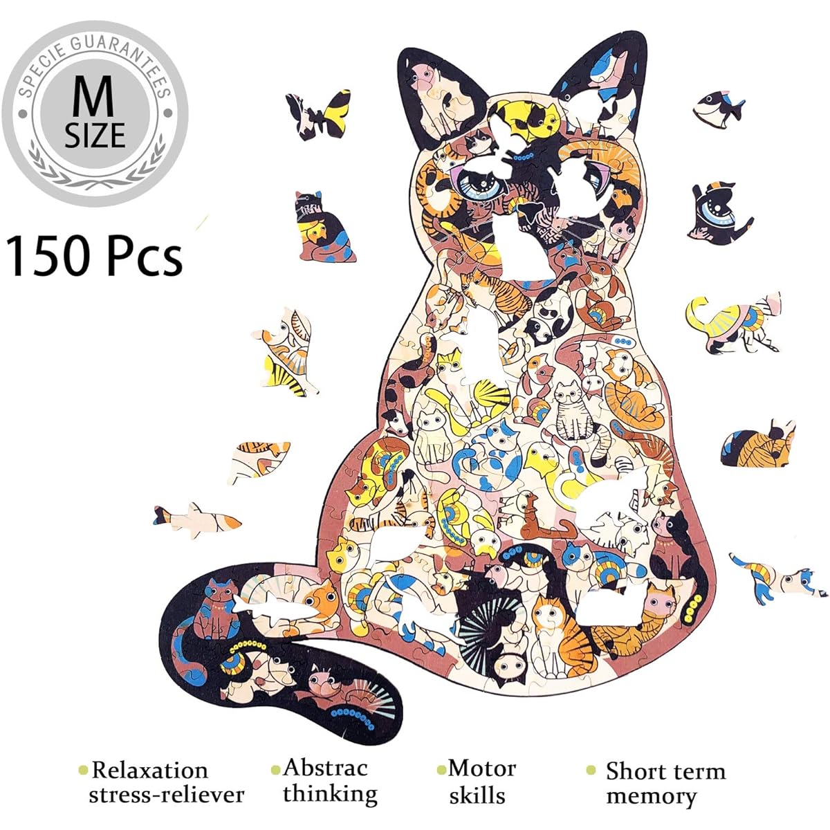 Wooden Jigsaw Puzzle for Adults Kids Unique Cat Puzzle Family and Friends Fun Game 2021 Best Toy Gift 11.54 x 9.25 inches (29.3 x 23.5 cm) - 150 Pieces Medium OURUOLA