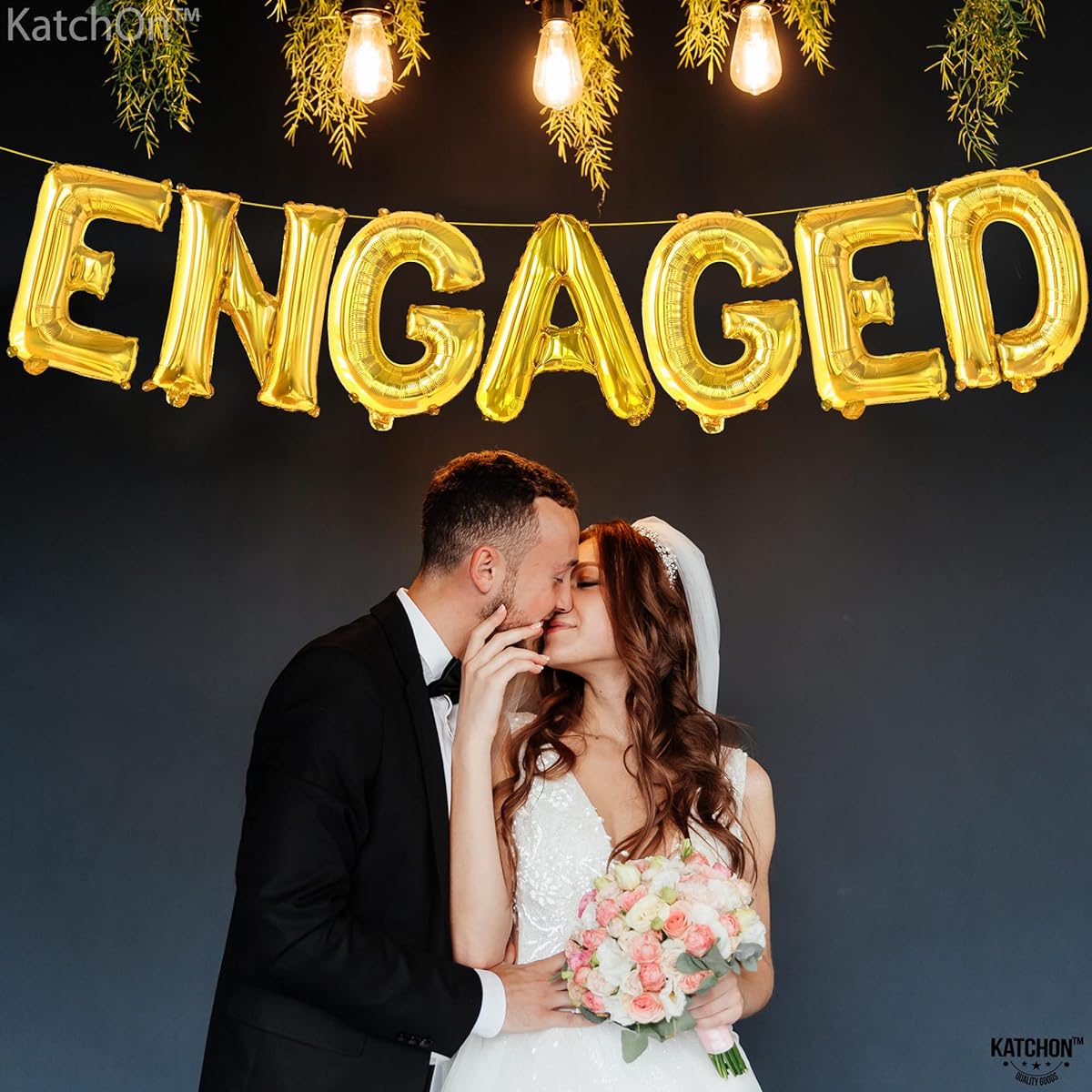 KatchOn Gold Letter Engagement Balloons 16 Inch for Engagement Party Decorations Engagement Banner Balloons Engagement Party Decorations Kit Engagement Party Decorations Kit