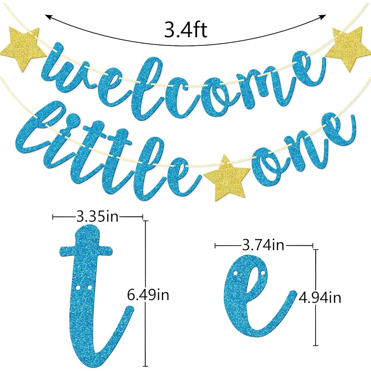 Welcome Little One Glitter Banner Stick-On Baby Shower Banner Gender Reveal Party Decorations (Blue)