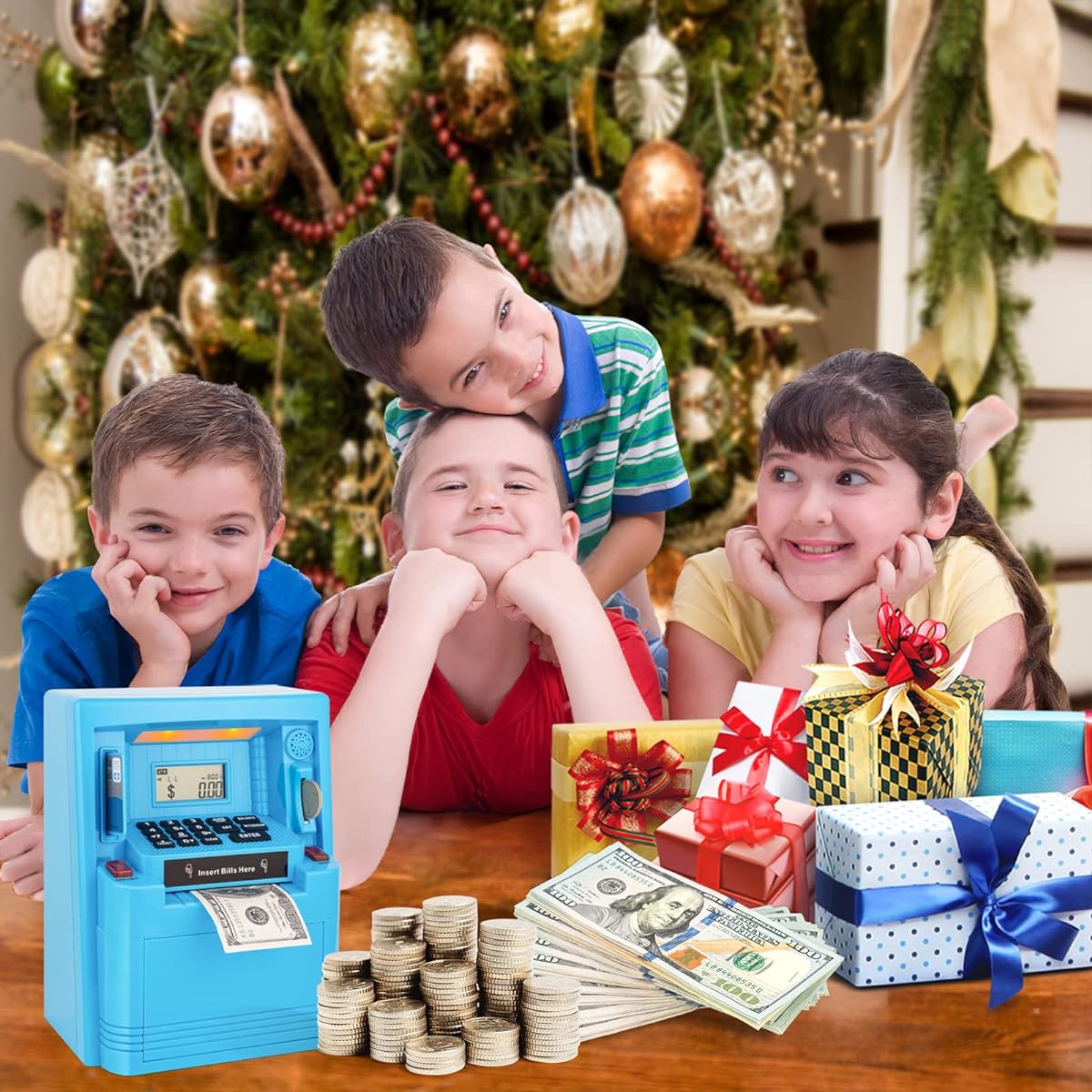 Qiekaka ATM Piggy Bank for Real Money Adults and Kids Safe Bank Mini ATM Machine Money Box Gift Idea for Boys and Girls