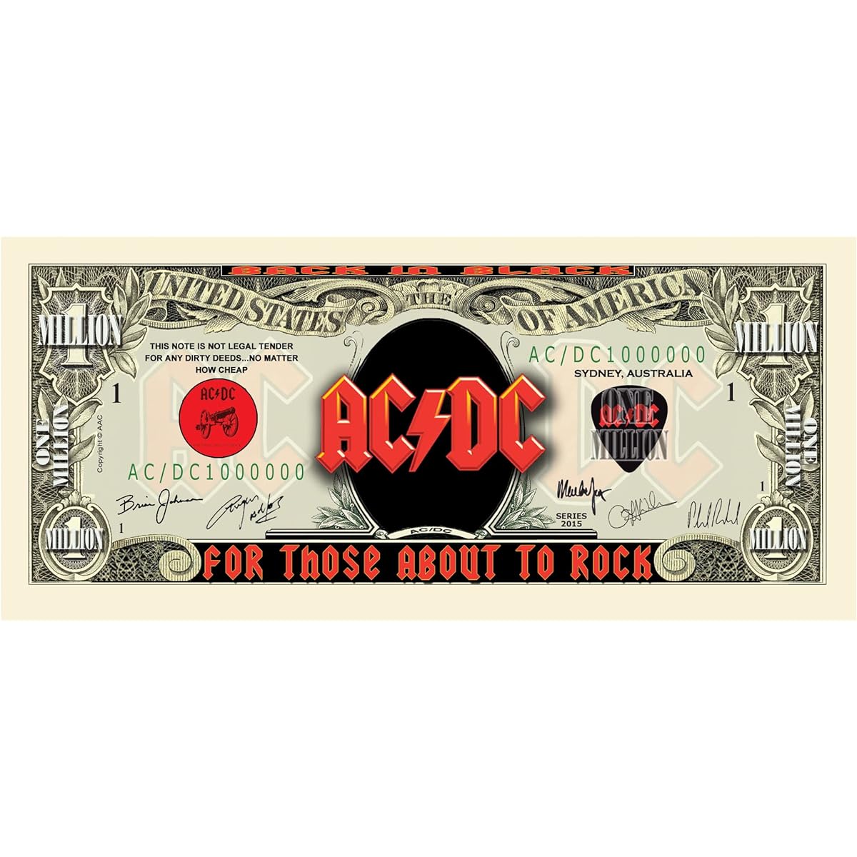 American Art Classics 5 Pack - AC/DC Million Dollar Bills - The perfect gift or memorabilia for any fan of this great band